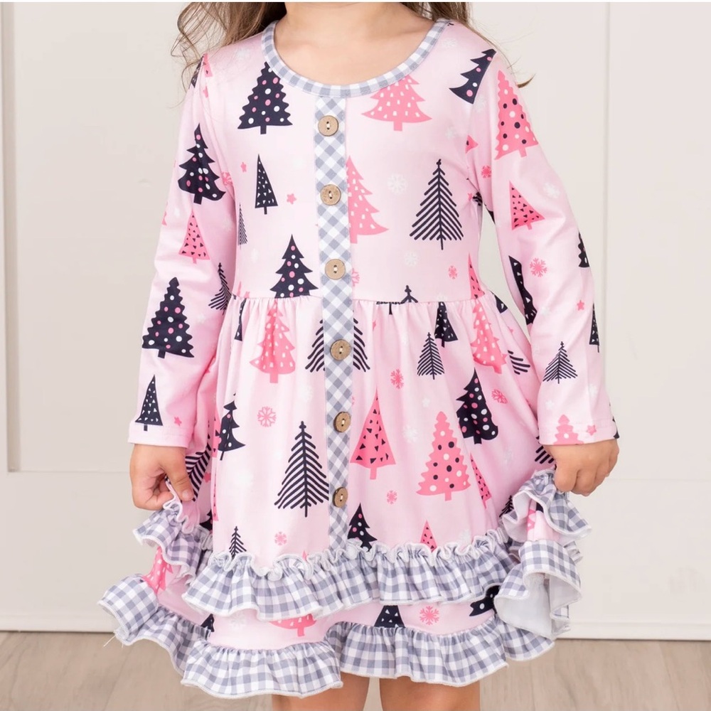 Pink and Black Tree Print Dress